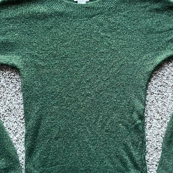 H&M Sparkly Green Long Sleeve Shirt Womens Large Shimmer Winter Knit Sweater - Picture 2 of 8